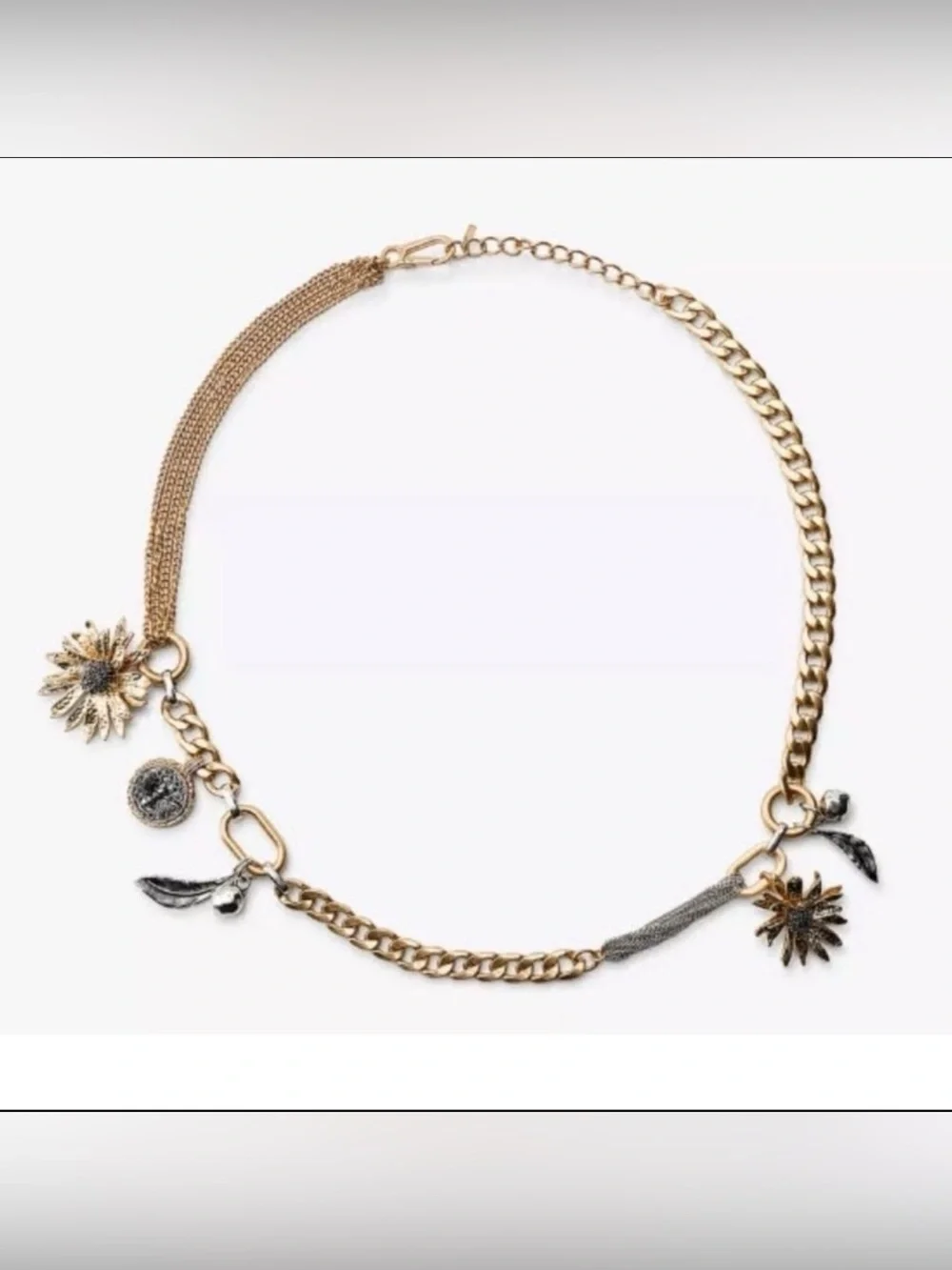 Zara NWT sz 34 Mixed Metals Flower Charm Belt - adjustable